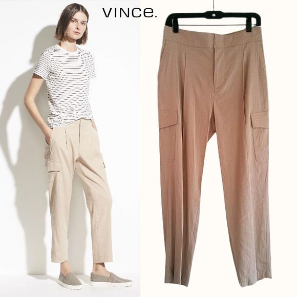 VINCE NEW Minimalist Preppy OAT Linen Cargo Cropped Slack Trouser Pant 8 - Picture 1 of 12